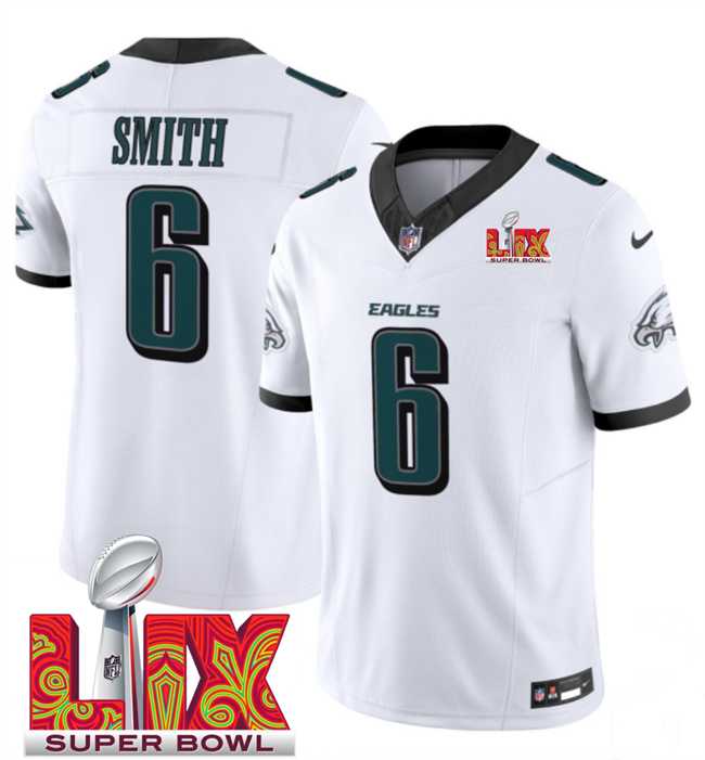 Men & Women & Youth Philadelphia Eagles #6 DeVonta Smith White 2025 Super Bowl LIX Patch New F.U.S.E. Vapor Untouchable Limited Stitched Jersey,We sell and wholesale Men & Women & Youth Philadelphia Eagles #6 DeVonta Smith White 2025 Super Bowl LIX Patch New F.U.S.E. Vapor Untouchable Limited Stitched Jersey on line form chian!